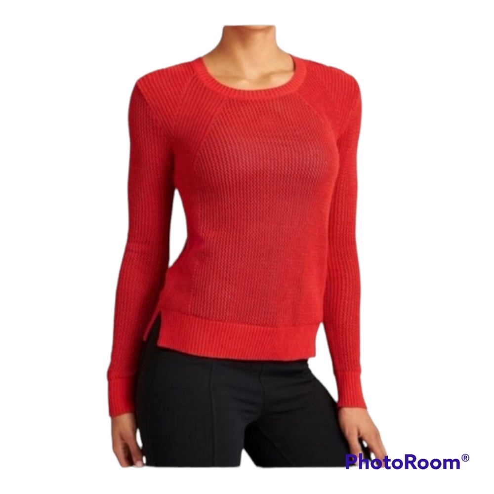 Athleta Red Mesh Knit Pullover Sweater